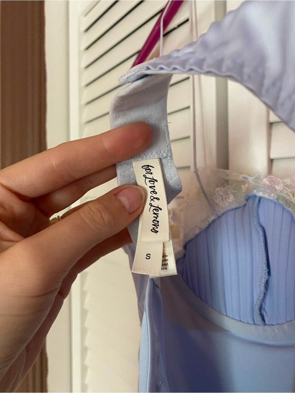 For Love and Lemons Light Blue Satin Slip Dress with Embroidered Bust - Picture 5 of 5
